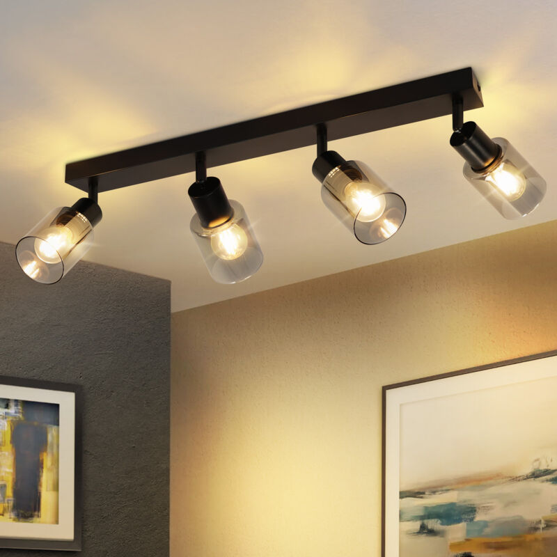 foto del prodotto plafonnier 4 fiamme vintage lampada da soffitto e14 nera industriale spot lampada da soffitto salone plafoni spot in vetro e metallo 350 rotativo