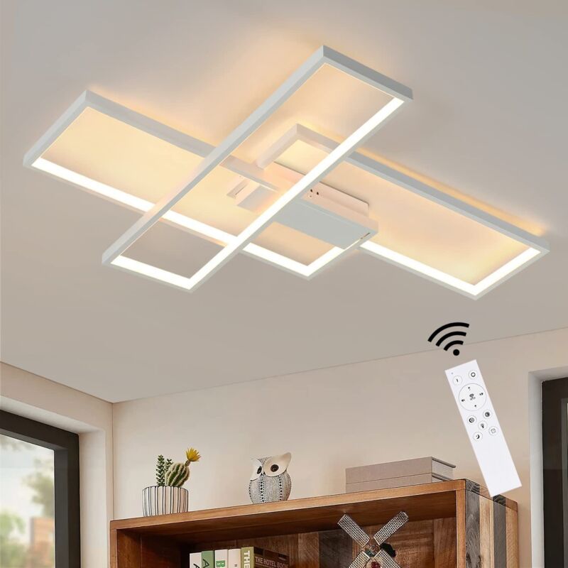 foto del prodotto plafonnier dimmable, 65x47x7.5cm, 3 carr s plafonniers led blanc modernes avec t l commande, 65w acrylique encastr clairage lampe de plafond lustre