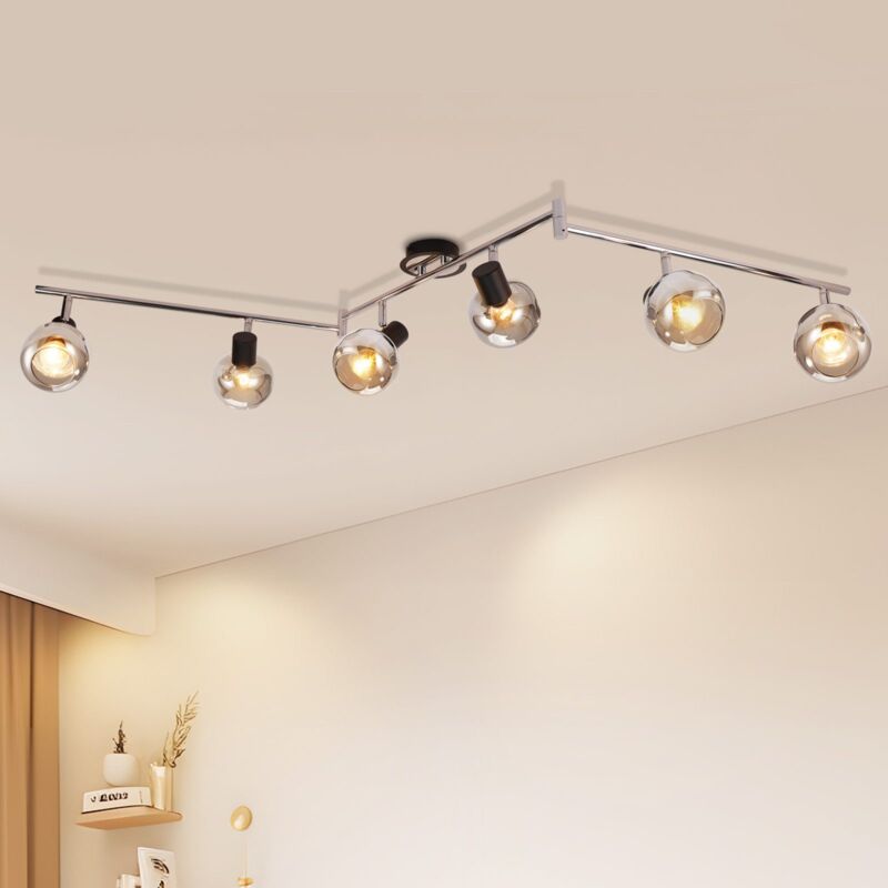 foto del prodotto plafonnier e14 moderno, 6 fiamme plafoniera in vetro fum , 350 orientabile lampada da salotto per camera da letto corridoio cucina senza lampadina