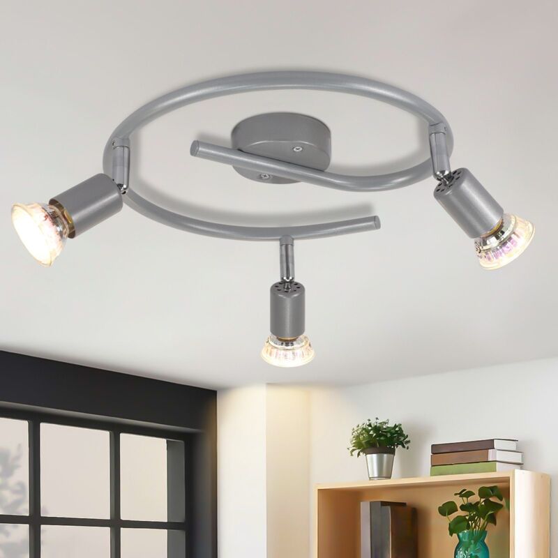foto del prodotto plafonnier led 3 spots de plafond argent orientable gu10 spots de plafond 3 ampoule appliques murales plafonnier de salle de bain cuisine couloir