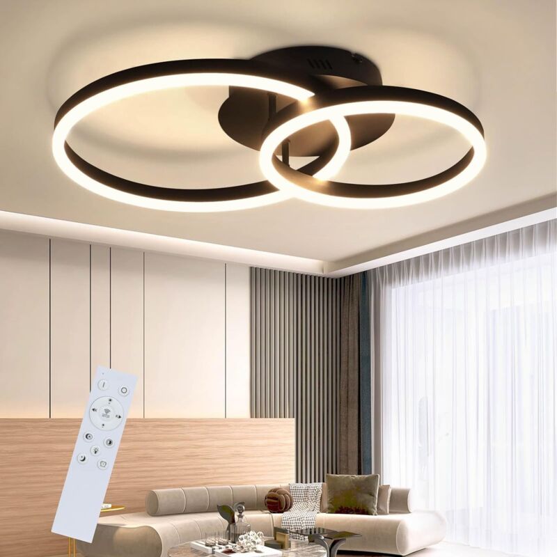 foto del prodotto plafonnier led 59x40x12cm dimmable plafonnier salon nero lampada da salotto lampada da camera moderna 46w 2 anelli per camera da letto studio ufficio