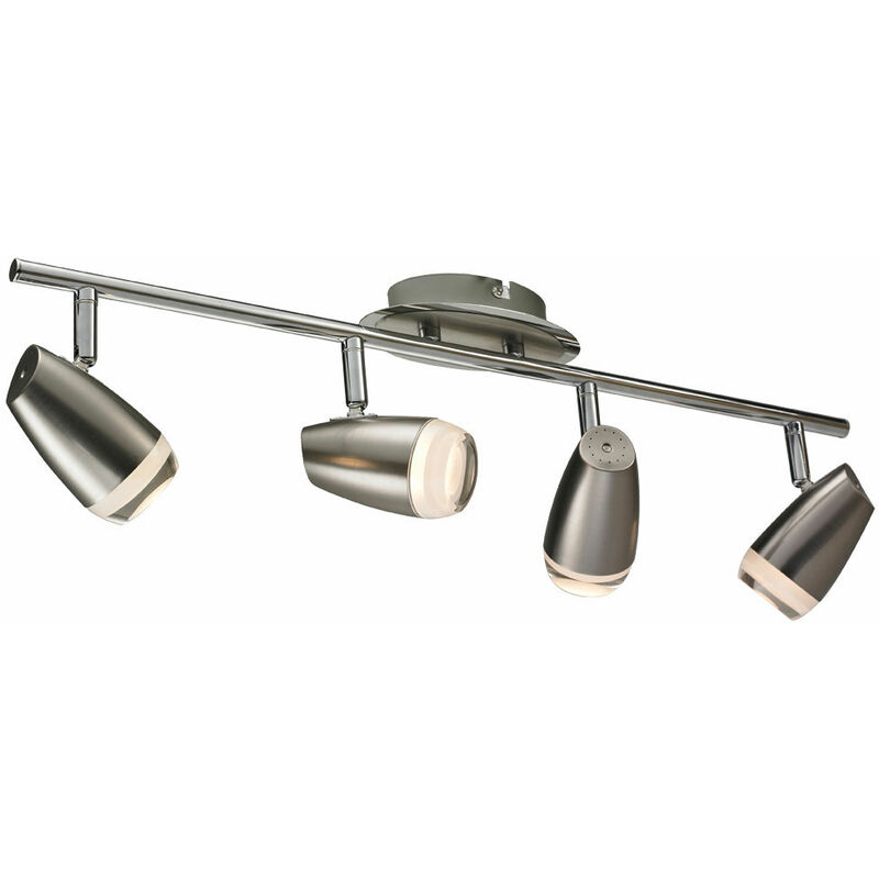 foto del prodotto plafonnier plafonnier spot bande lumineuse salon, spots 4 flammes mobiles, acier chrom clair, 4x led 4w 320lm 3000k, lxlxh 58x8x15,5cm