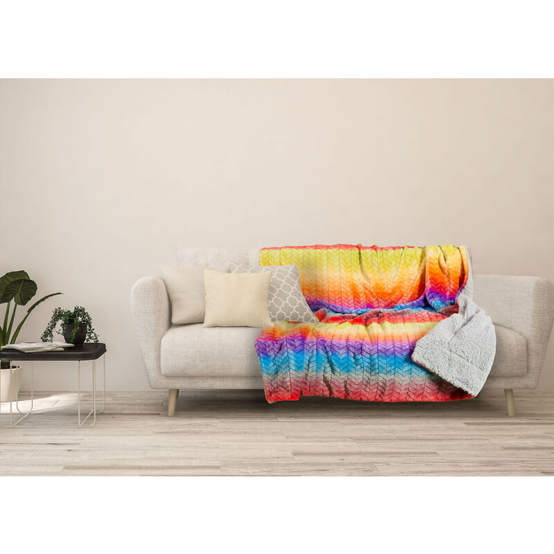 foto del prodotto plaid coperta divano multicolore retro agnellato pelliccia sherpa inverno caldo, misura130x160coloremulticolore