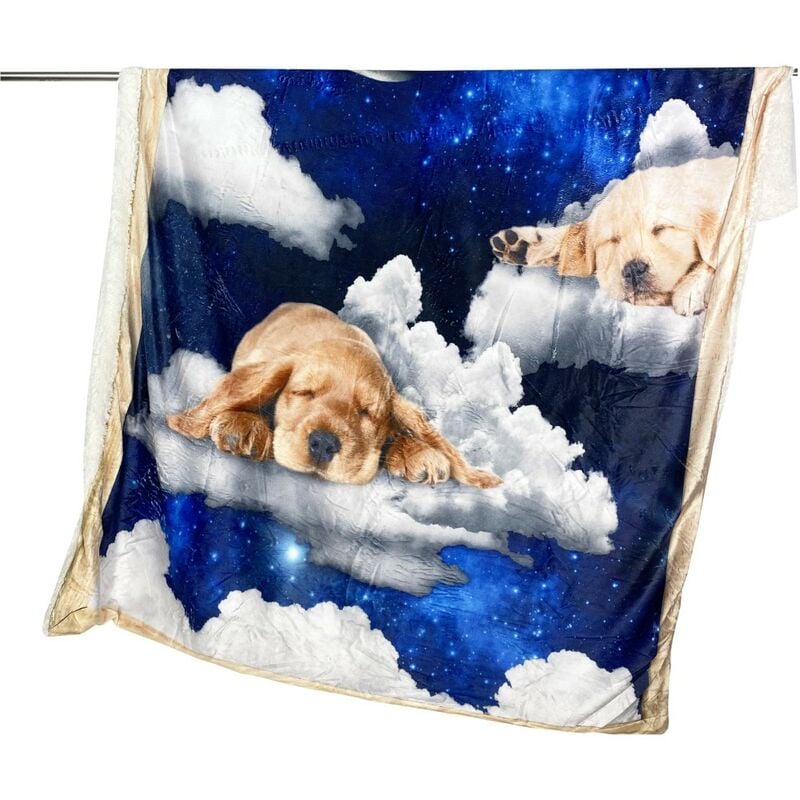 foto del prodotto plaid coperta in pile sherpa digitale fotografico cani cuccioli nuvole