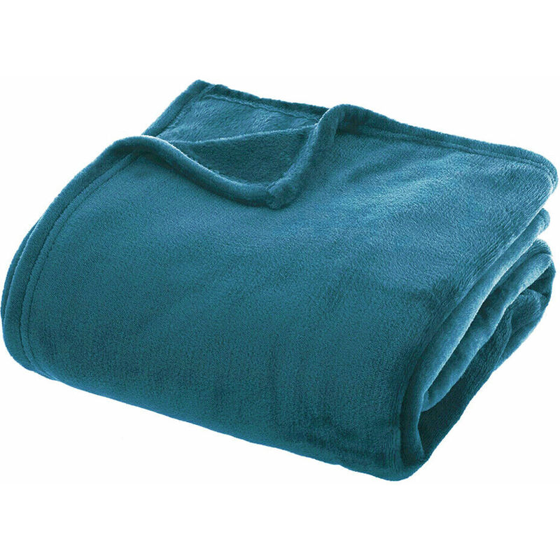 foto del prodotto plaid morbidissimo tinta unita coperta soffice pile caldo letto divano blu 210x230 cm
