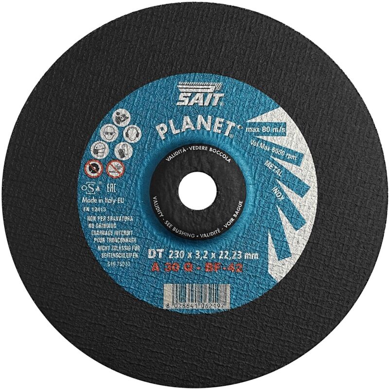 foto del prodotto planet dt a30q mola centro depresso acciaio ghisa 230x3,2x22,23 sait