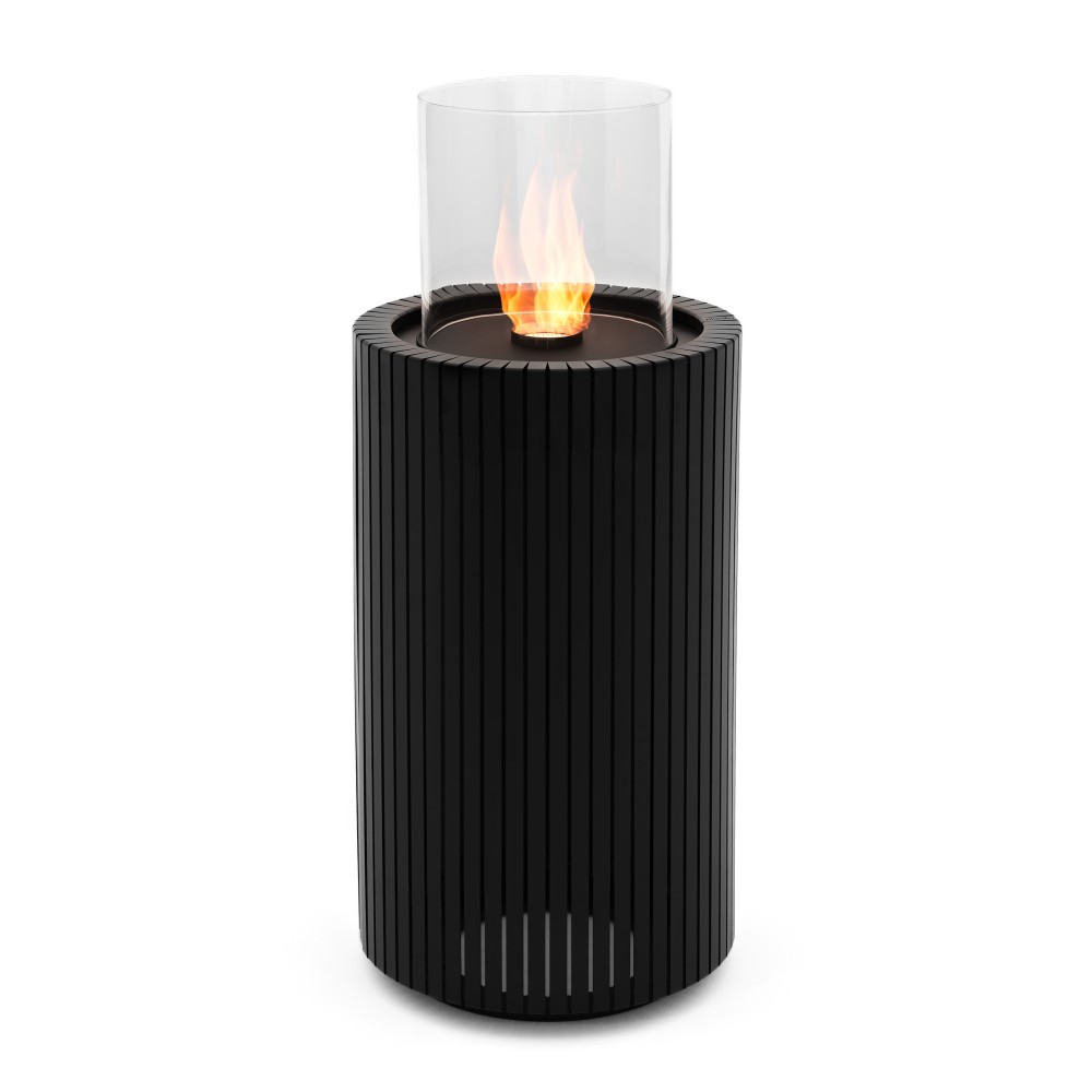 foto del prodotto planika biocamino mandala caminetto a bioetanolo portatile con tecnologia commerce, cilindrico nero in vetro