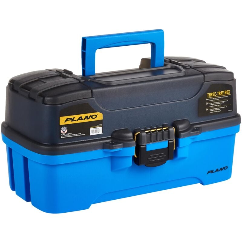foto del prodotto plano scatola per attrezzatura da pesca a tre vassoi, scatola portaoggetti modellata per attrezzatura da pesca, unisex, blu brillante