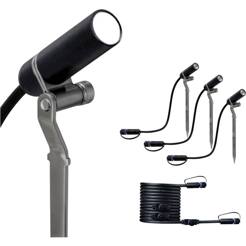 foto del prodotto plantini 94156 sistema d illuminazione plug shine espansione faretto led da giardino kit da 3 led monocolore paulmann