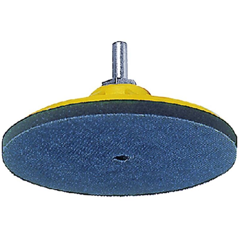 foto del prodotto platorello con velcro biadesivo, per smerigliatrice trapano completo di perno 10 mm e foro 14 mm 125 mm