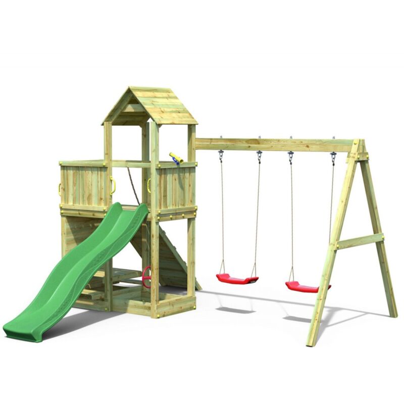 foto del prodotto playtown parco giochi in legno per bimbi da giardino altalena scivolo tavolino