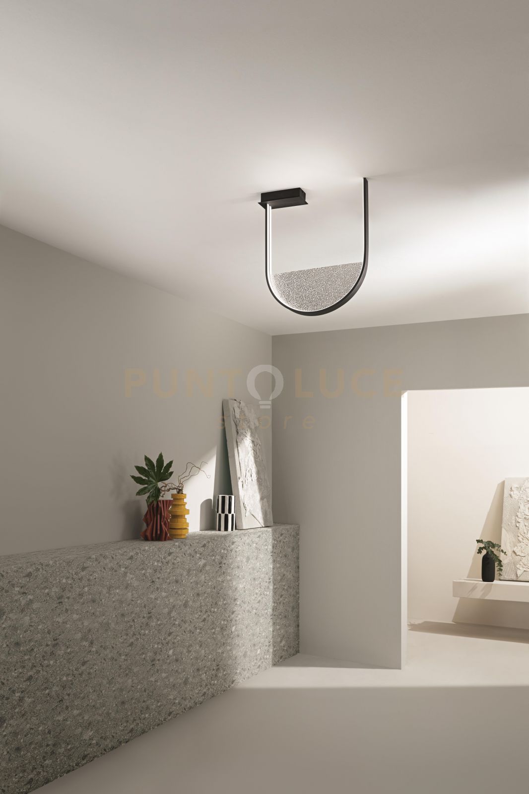 foto del prodotto pleafoniera lotus nero con vetro fime' led 3000k 2488lm 34w dimmerabile l.44,5x55cm