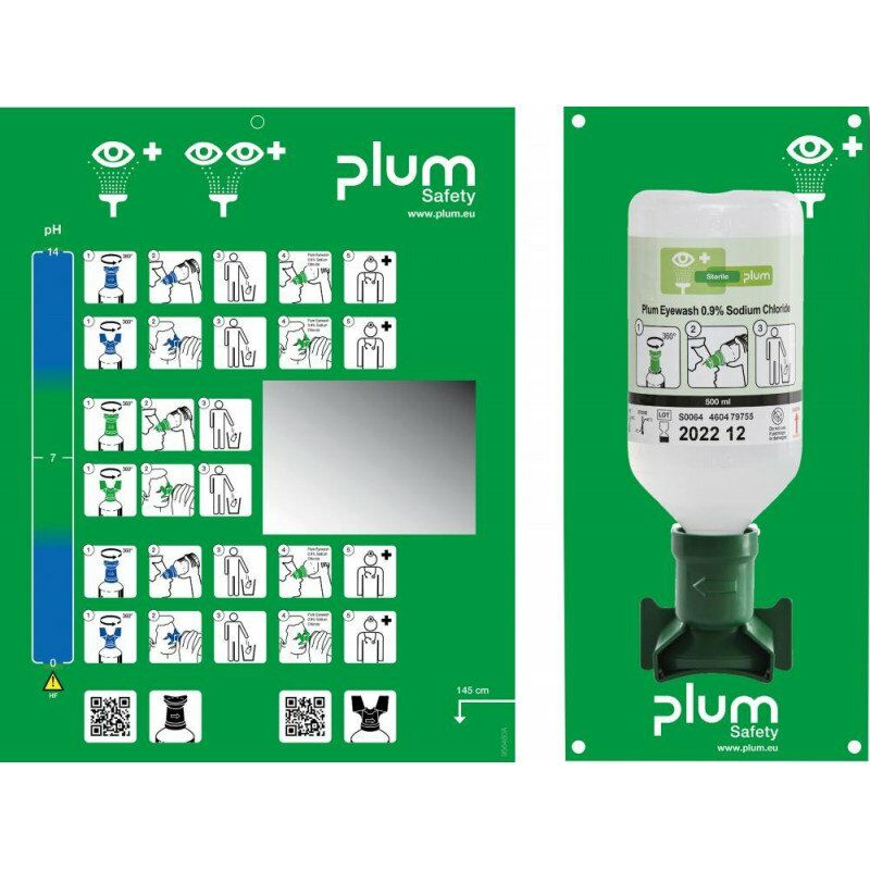 foto del prodotto plum stazione eyewashing con bottiglia da 500 ml e montaggio a parete