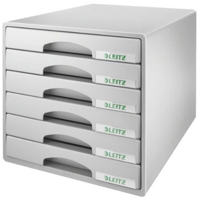 foto del prodotto plus cassettiera a 6 cassetti, organizer per riporre documenti, cataloghi e riviste in formato a4, adatta per casa e ufficio, grigio, 52120085 leitz