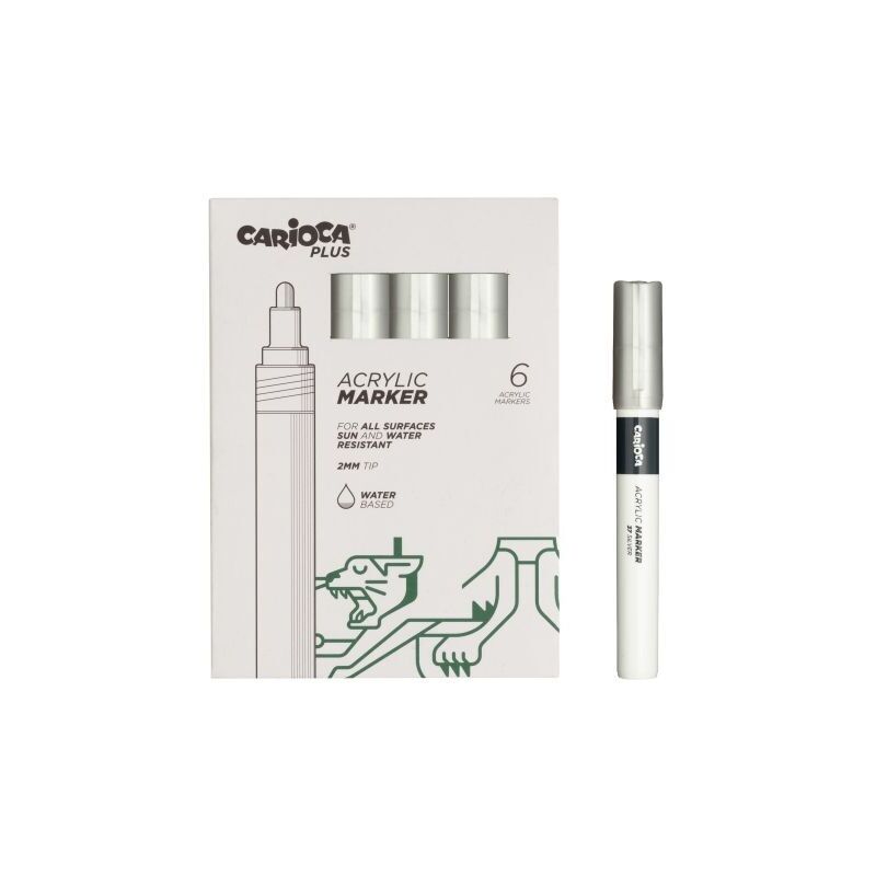 foto del prodotto plus pack di 6 pennarelli acrilici punta 2mm colore argento carioca