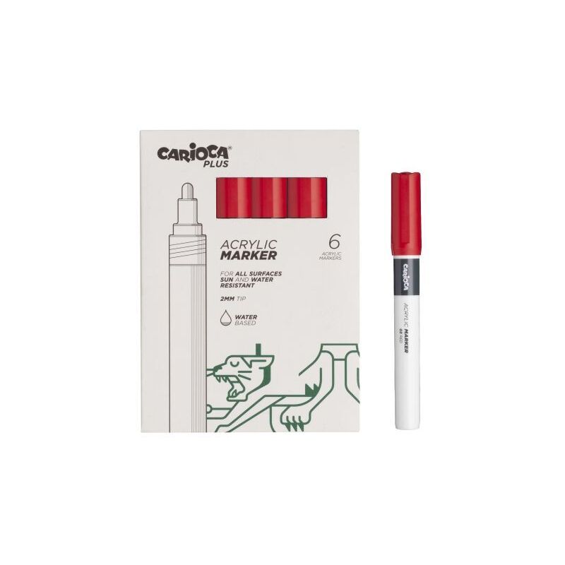 foto del prodotto plus pack di 6 pennarelli acrilici punta 2mm colore rosso carioca