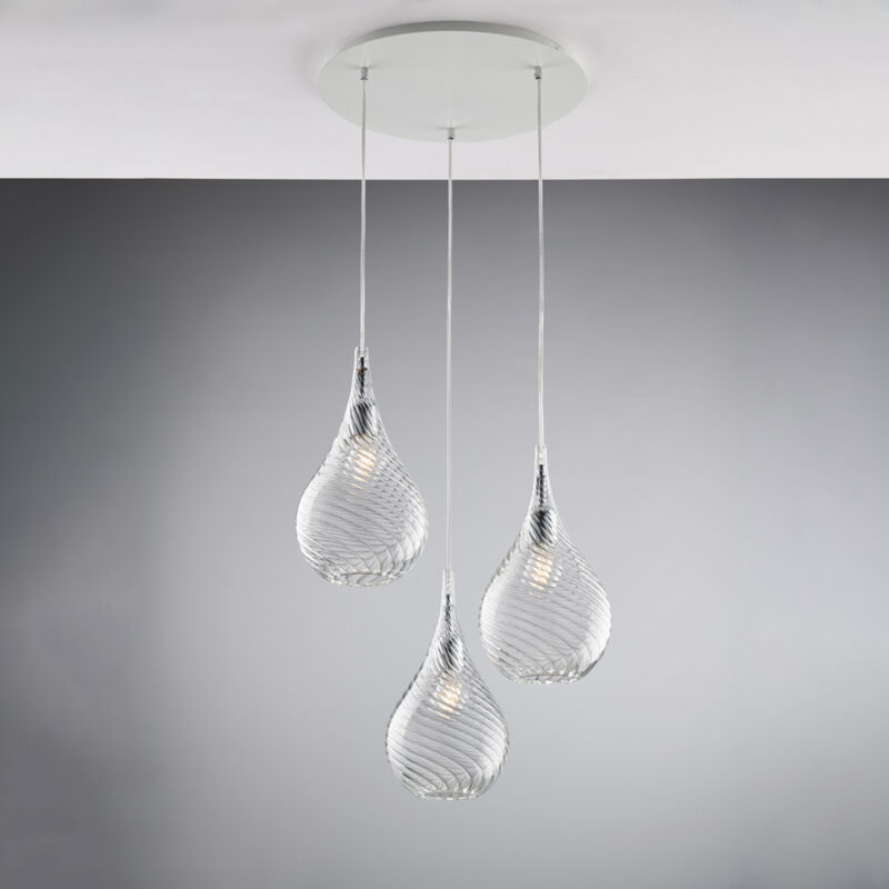 foto del prodotto pluvia sospensione in ferro con vetri trasparente pyrex 3 luci 141 50 bl264 s3 tr