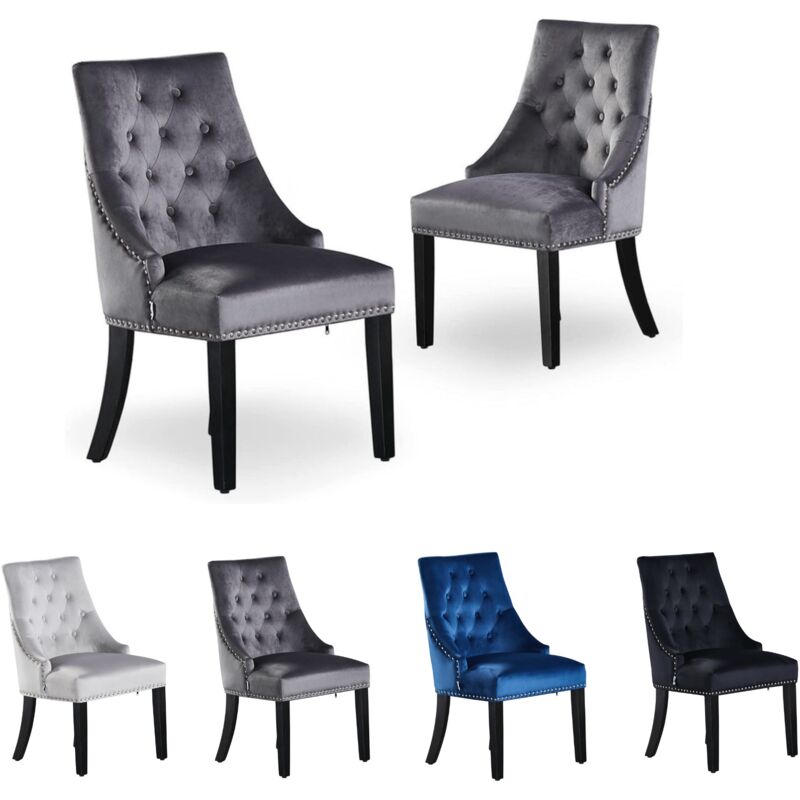 foto del prodotto pn home set di 2 sedie da pranzo windsor velvet con gambe in legno sedia da pranzo ring knocker back sedia imbottita sedia da pranzo moderna