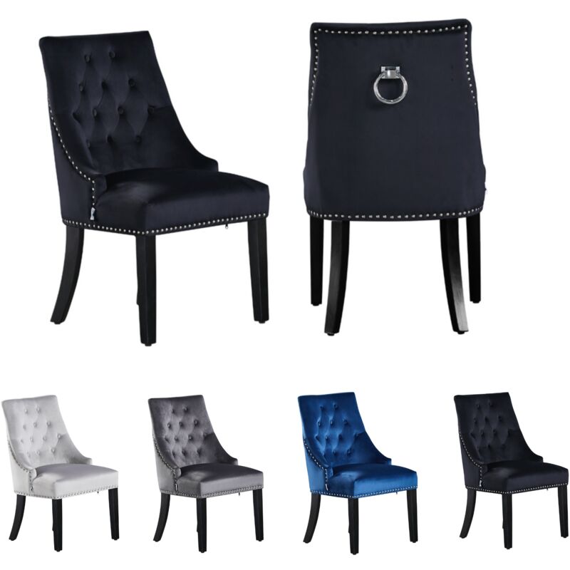 foto del prodotto pn home set di 2 sedie da pranzo windsor velvet con gambe in legno sedia da pranzo ring knocker back sedia imbottita sedia da pranzo moderna