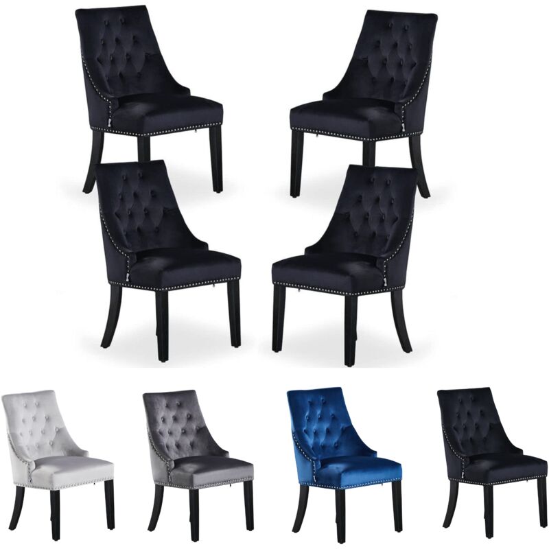 foto del prodotto pn home - set di 4 sedie da pranzo windsor velvet con gambe in legno - sedia da pranzo ring knocker back - imbottita sedia - sedia da pranzo moderna