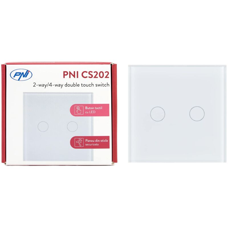 immagine 0 del prodotto pni interruttore doppio tattile a 2 vie e a 4 vie a croce cs202, pannello in vetro temperato, con indicatore led