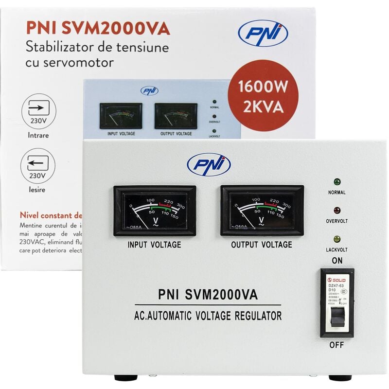foto del prodotto pni - stabilizzatore di tensione svm2000va con servomotore, uscita 1600w, 7,2a, 230v
