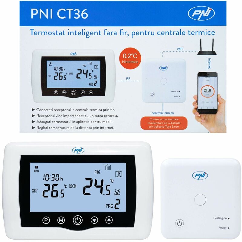 foto del prodotto pni termostato intelligente ct36 wireless, con wifi, controllo internet, per centrali termiche, app tuyasmart