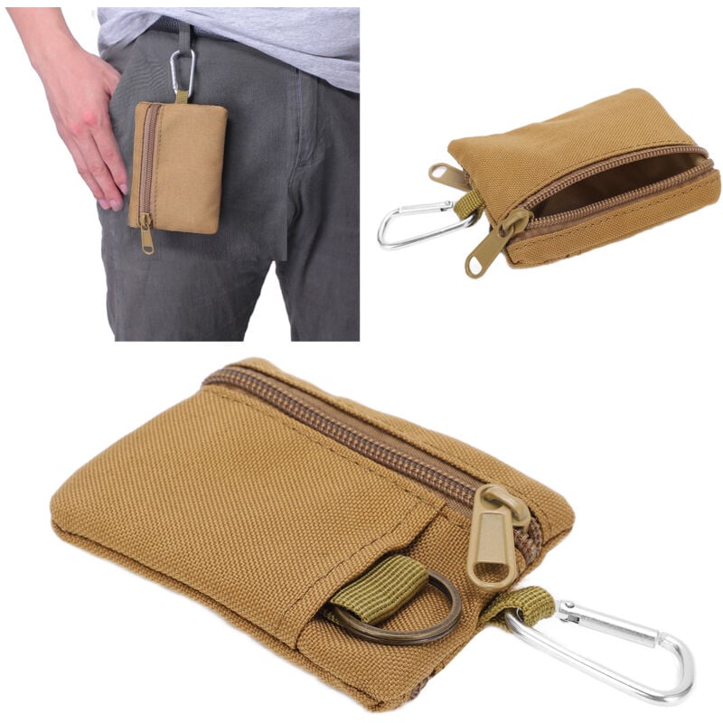 foto del prodotto pochette edc molle d'ext rieur, mini tui portable pour cl s et cartes, sac de poche edc, porte-monnaie avec mousqueton, beige