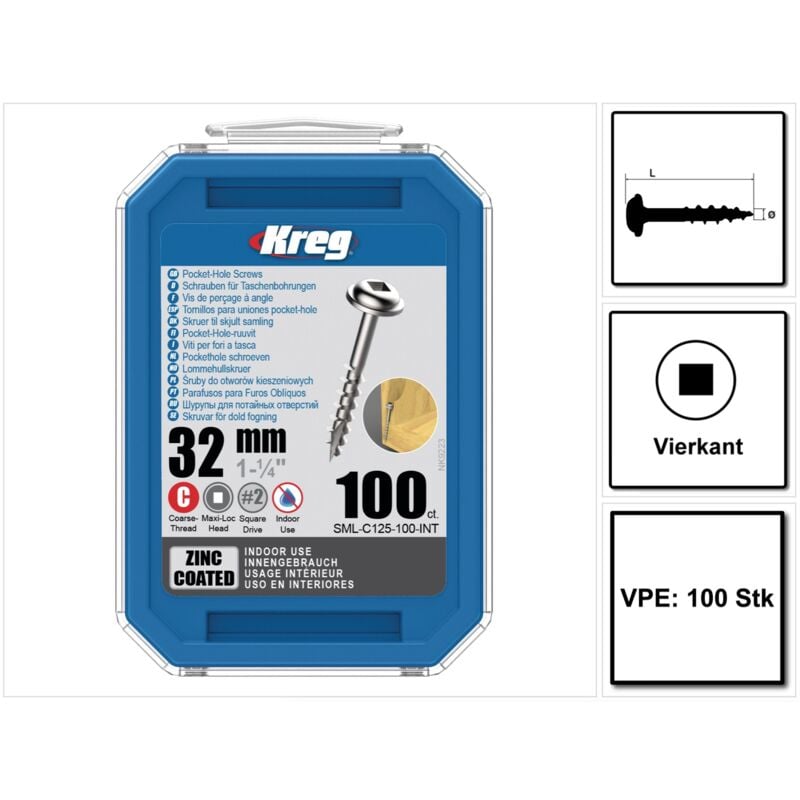 foto del prodotto pocket hole viti per giunti da 32 mm 100 pezzi sml c125 100 kreg