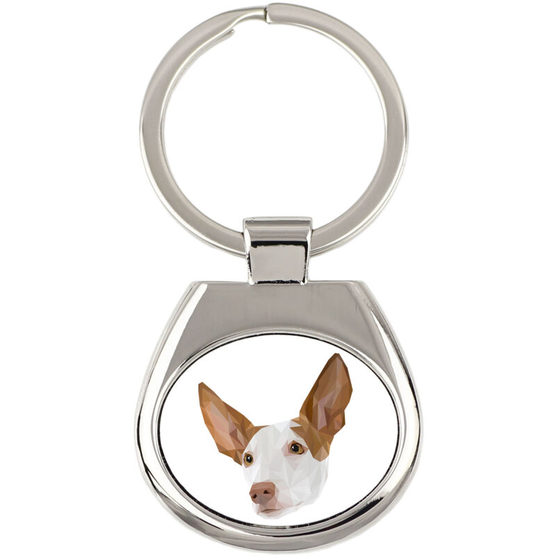 foto del prodotto podenco ibicenco portachiavi geometrico con foto e scritta art dog
