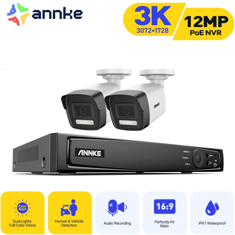 foto del prodotto poe kit di videosorveglianza esterni nvr 12mp con 2 telecamere accesso remoto allarme e mail registrazione 24 7 sistema kit telecamera di