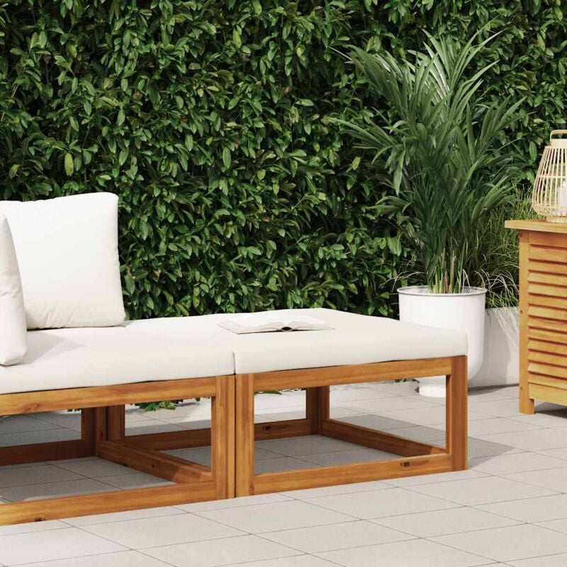 foto del prodotto poggiapiedi con cuscino bianco crema in massello d acacia vidaxl