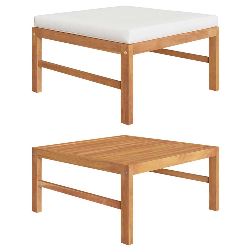 foto del prodotto poggiapiedi con cuscino crema in legno massello di teak vidaxl 824870