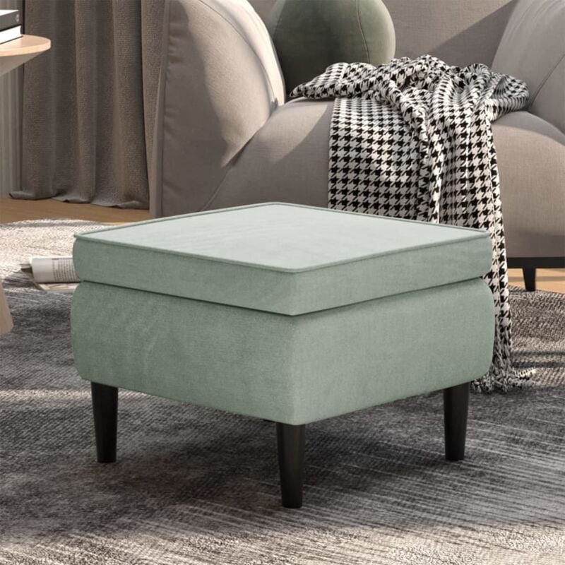 foto del prodotto poggiapiedi con gambe in legno grigio chiaro in velluto