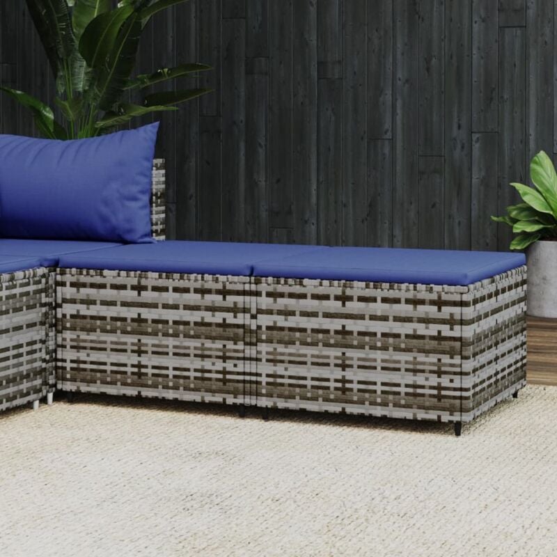 foto del prodotto poggiapiedi da giardino con cuscini 2 pz in polyrattan grigio