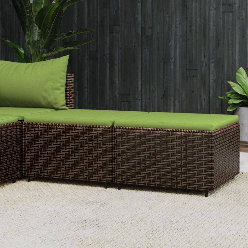 foto del prodotto poggiapiedi da giardino con cuscini 2 pz in polyrattan marrone