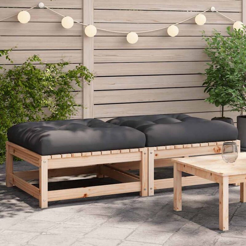 foto del prodotto poggiapiedi da giardino con cuscini 2 pz legno massello di pino