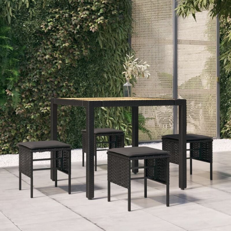 foto del prodotto poggiapiedi da giardino con cuscini 4pz nero in polyrattan