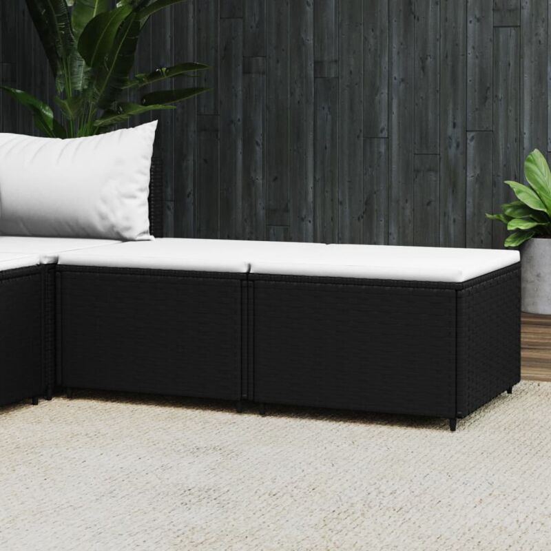 foto del prodotto poggiapiedi da giardino con cuscini in polyrattan nero