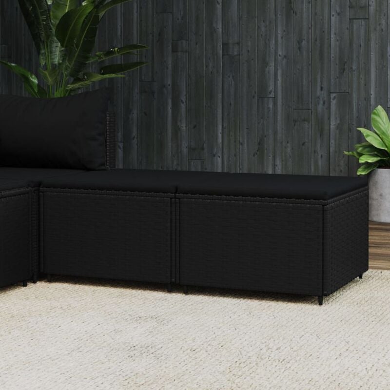 foto del prodotto poggiapiedi da giardino con cuscini in polyrattan nero