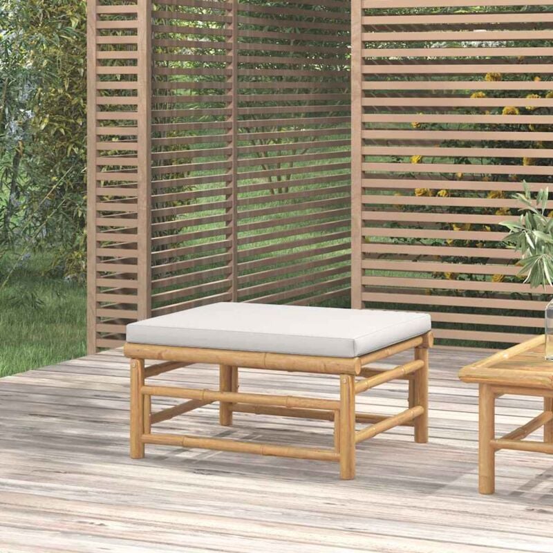 foto del prodotto poggiapiedi da giardino con cuscino grigio chiaro in bamb vidaxl