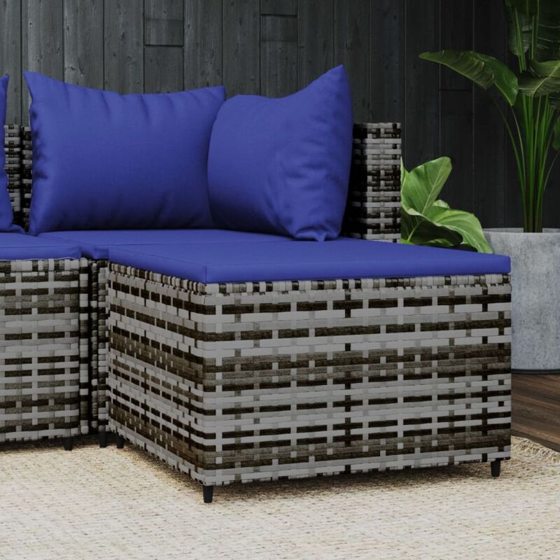 foto del prodotto poggiapiedi da giardino con cuscino in polyrattan grigio
