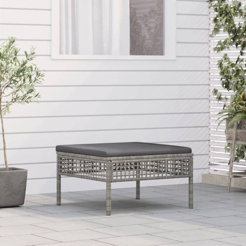 foto del prodotto poggiapiedi da giardino con cuscino in polyrattan grigio vidaxl