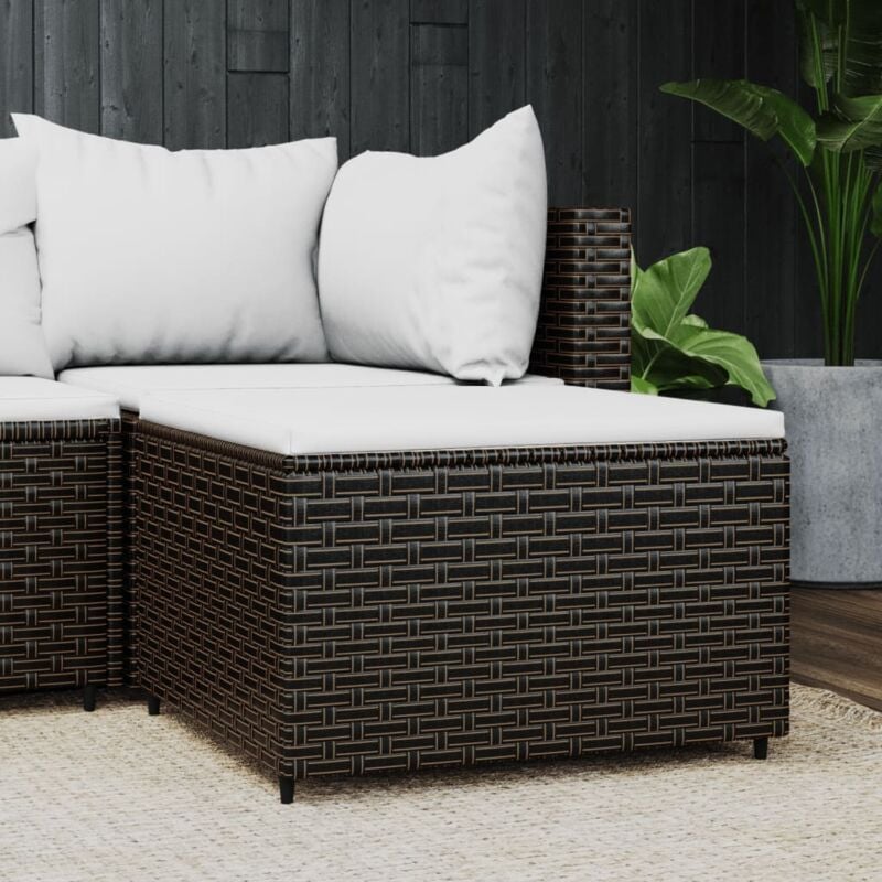 foto del prodotto poggiapiedi da giardino con cuscino in polyrattan marrone