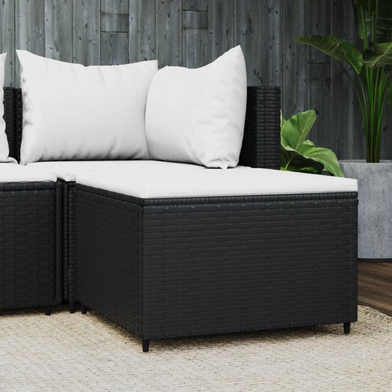 foto del prodotto poggiapiedi da giardino con cuscino in polyrattan nero
