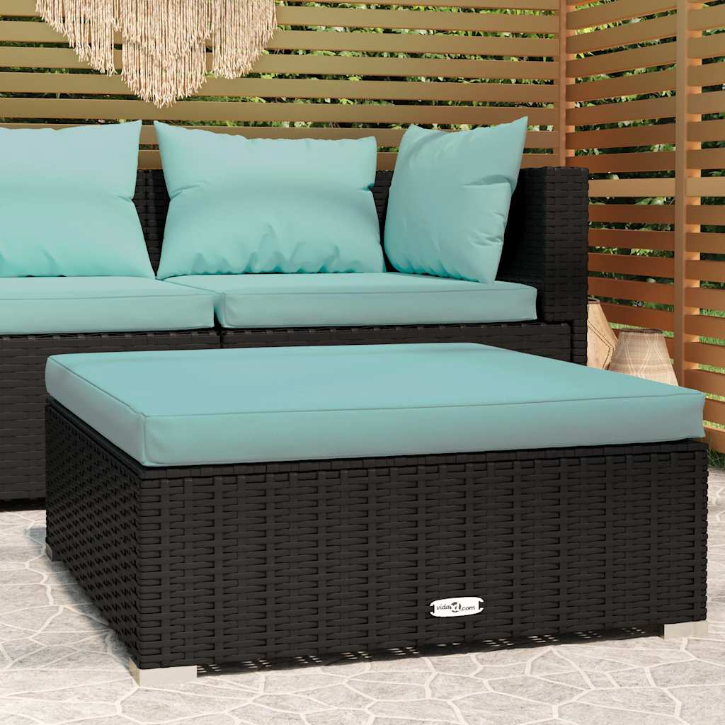 foto del prodotto poggiapiedi da giardino con cuscino nero 70x70x30 cm polyrattan cod mxl 74256