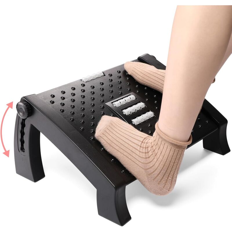 foto del prodotto poggiapiedi ergonomico sotto la scrivania, regolabile in 6 altezze, effetto massaggio confortevole per una migliore circolazione sanguigna nelle