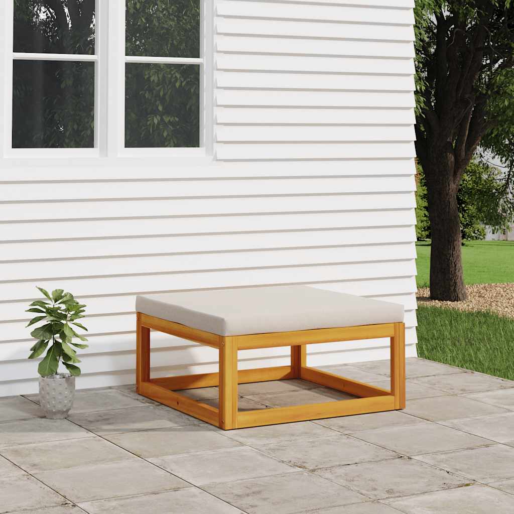 foto del prodotto poggiapiedi giardino con cuscino grigio chiaro massello acaciacod mxl 70867