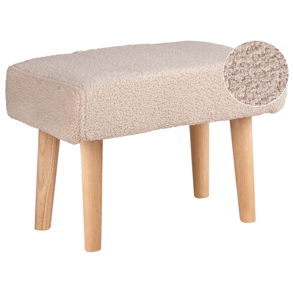 foto del prodotto poggiapiedi in cotone beige con gambe in legno