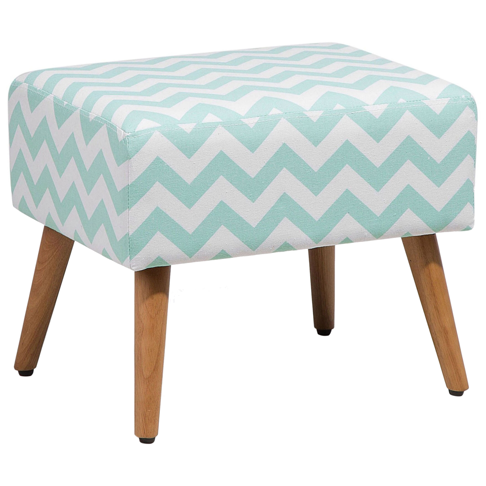 foto del prodotto poggiapiedi in cotone color verde menta con gambe in legno motivo orientale stile etnico